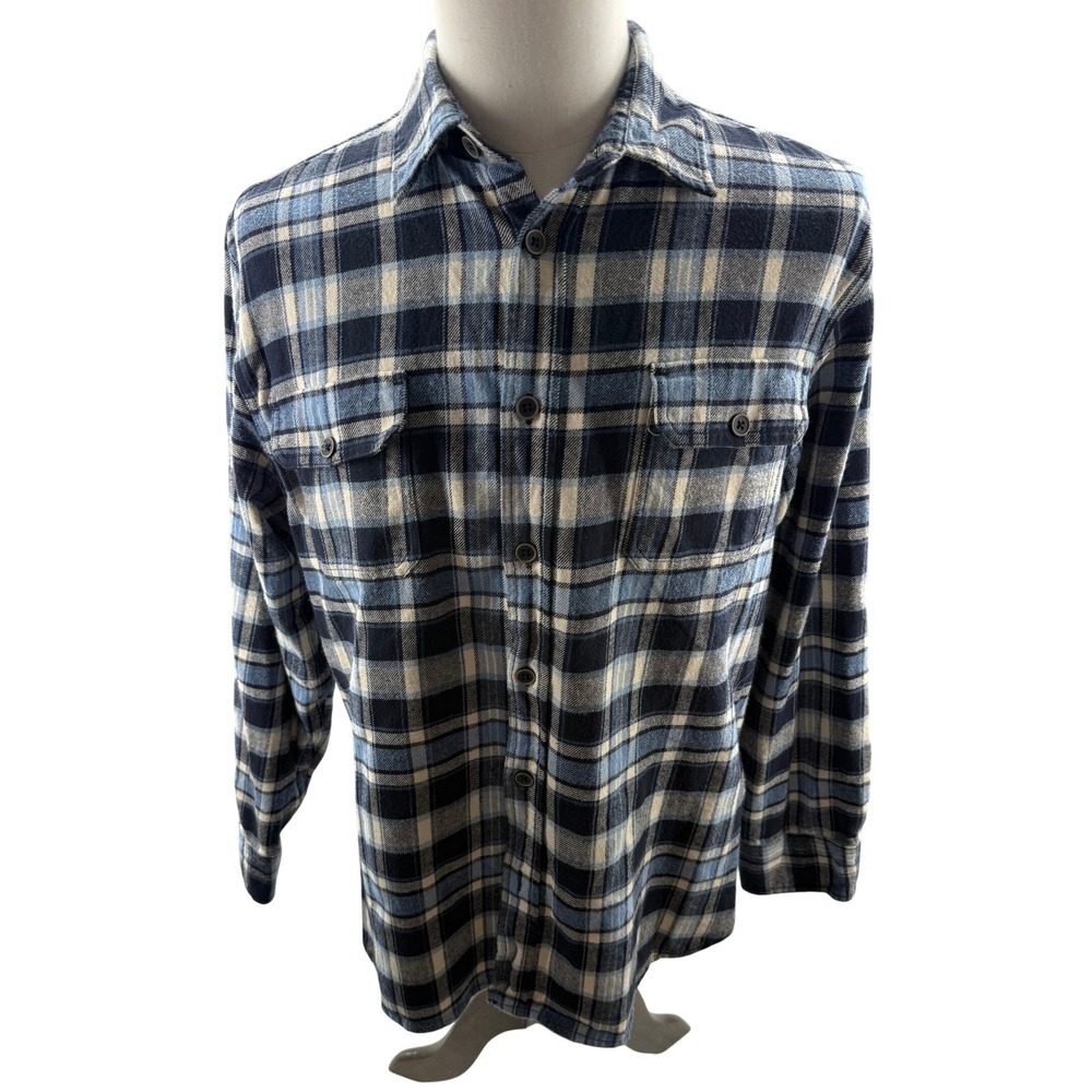 Jachs New York Mens Flannel Button Down Shirt Navy‎ Blue Plaid Size Large
